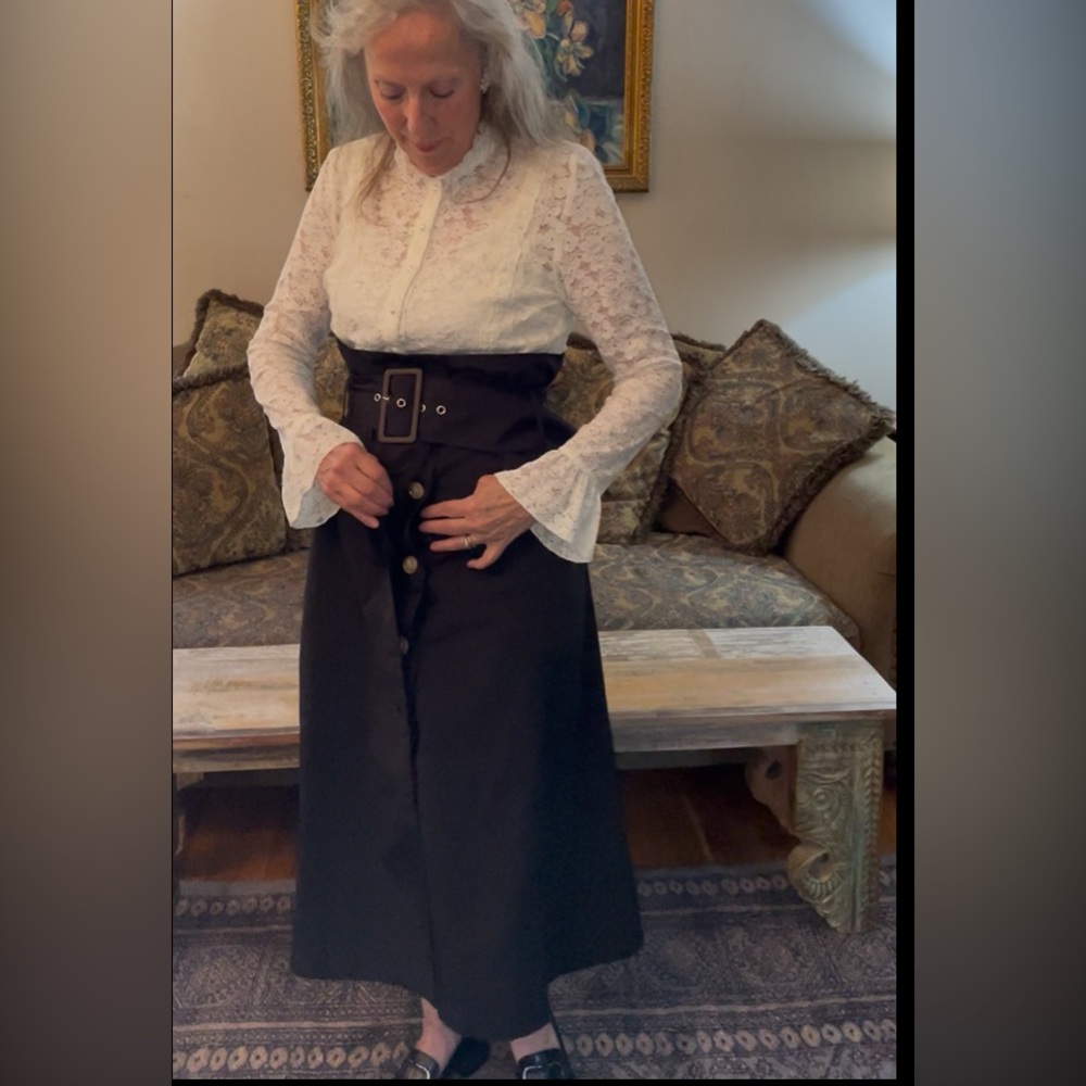 Vintage Black Belted Skirt, Lg